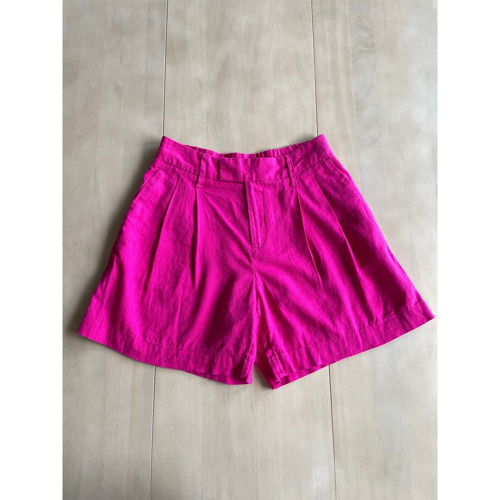 A New Day Target Linen Blend Hot Pink Magenta Pleated High Waisted Shorts Size 2 - Picture 2 of 13